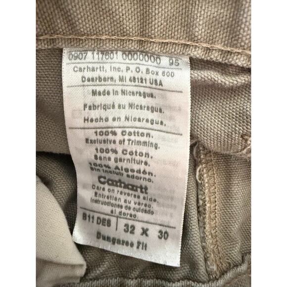 Carhartt 32x30 Tan Dungaree Fit Carpenter Pants Painter Workwear Distressed - Picture 11 of 12